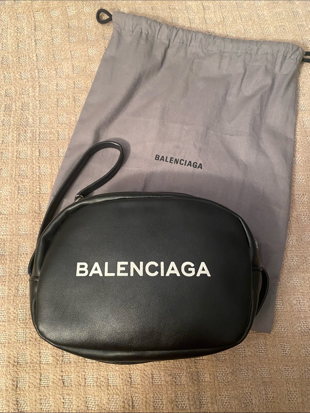 Balenciaga Black Leather Belt/Crossbody Bag with White Logo